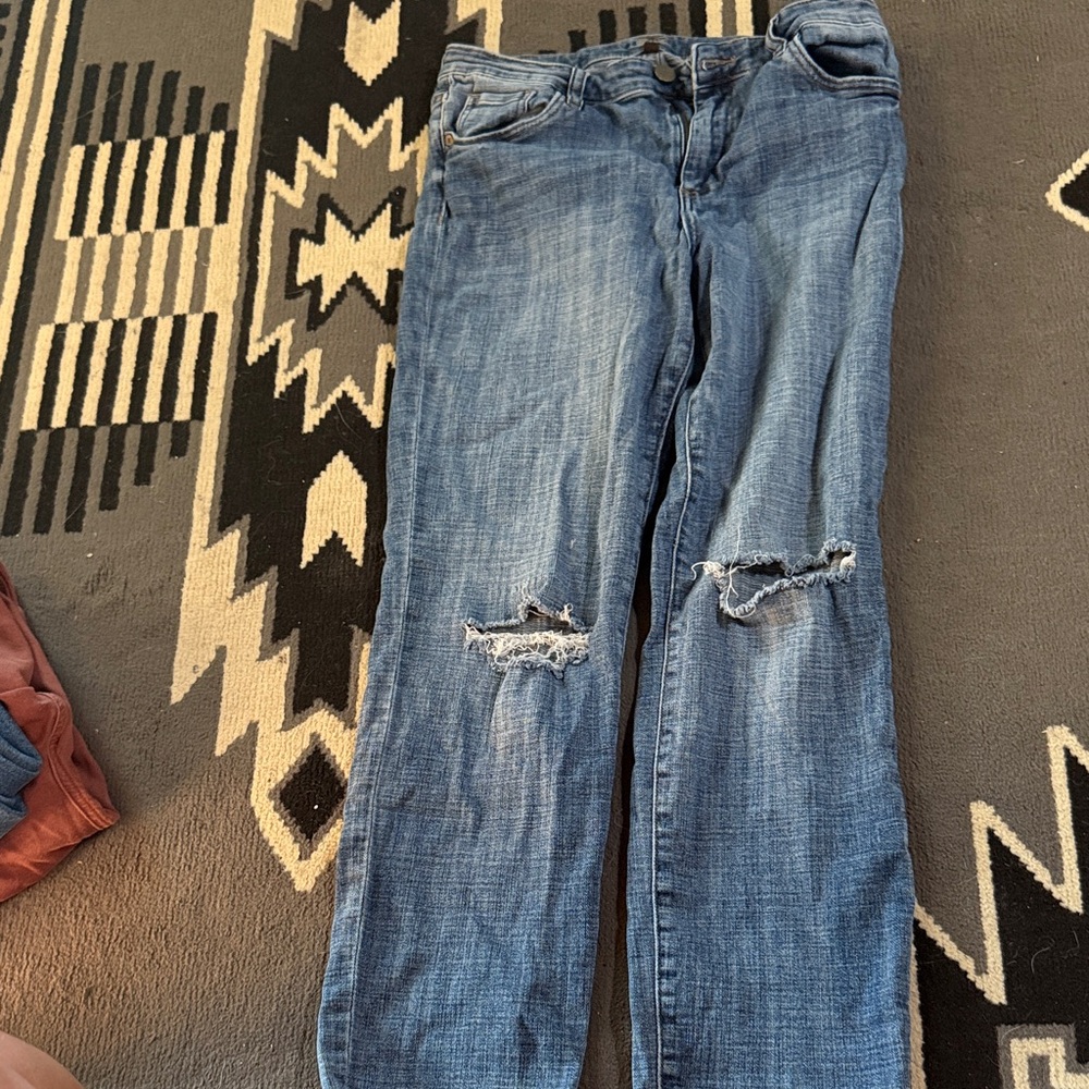 Kut from the Kloth Distressed Medium Blue Straight Leg Jeans